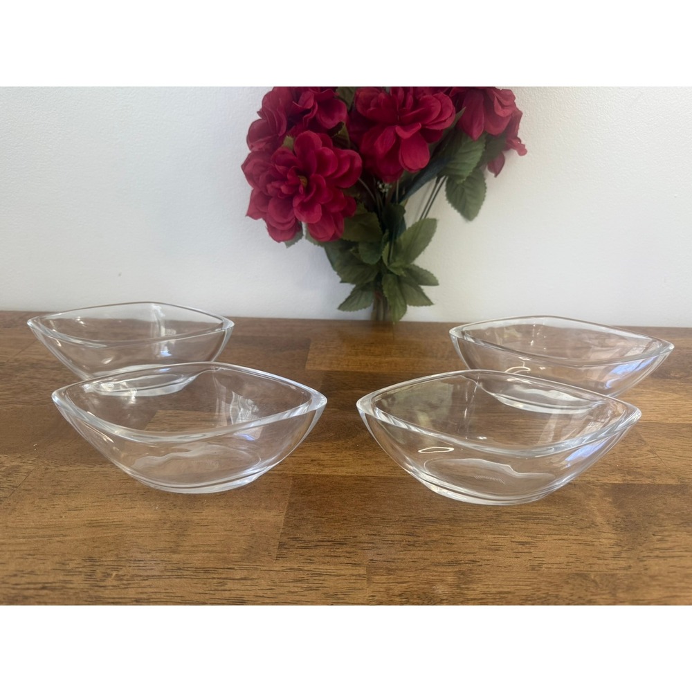Nachtmann Clear Crystal Leaf Bowls Set of 4 German Dessert Serving Dishes